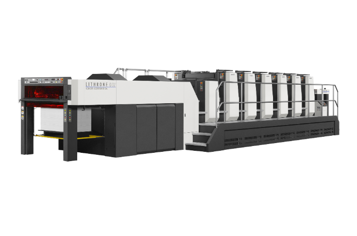 Komori Lithrone G Series sheetfed offset printing press engineered for short-run jobs, quick turnaround times, cost-efficient production, and sustainable printing operations