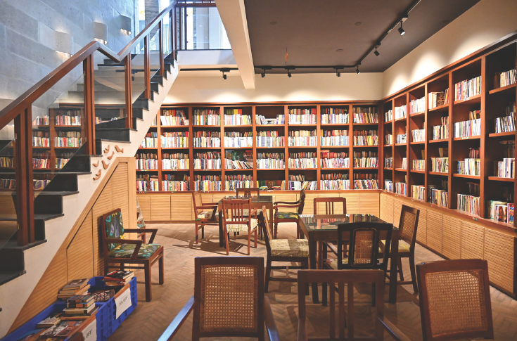 Atta Galatta bookstore in Koramangala, Bengaluru, featuring a warm community space for readers, Indian literature collections, and a cozy environment for books and cultural gatherings