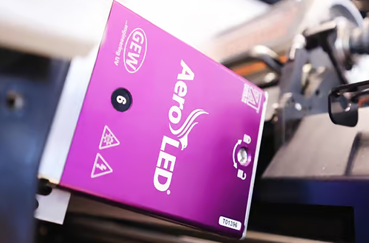 GEW AeroLED UV curing system for label and narrow-web printing with energy-efficient LED technology and arc lamp compatibility