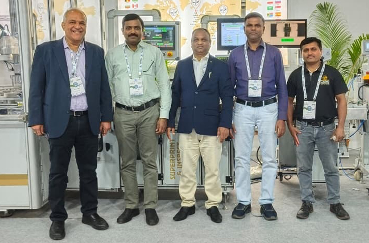 Pratham Technologies OPF 53/12 fully automatic packaging line with 53-inch wide-format handling, vision inspection system, and robotic tray packaging at Pamex 2026