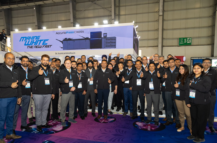 Konica Minolta presents the AccurioPress C14010S featuring white toner printing, intelligent quality optimisation, and high-speed production capabilities at PrintPack 2025