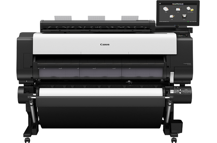 Canon India showcasing imagePROGRAF TZ and TX series large-format printers designed for high-speed CAD drawings, posters, and professional printing applications