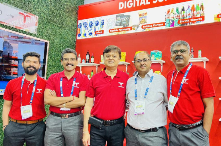 HP Indigo 6K digital press demonstrating high-end label and packaging printing with advanced inks and white opacity features