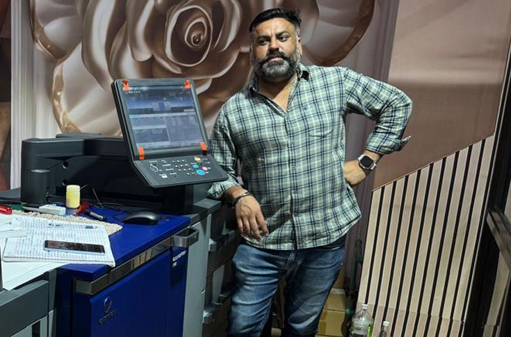 Digital printing press installation at RR Digital Mart featuring Konica Minolta AccurioPress C7090 producing high-quality short-run print jobs in a modern production facility