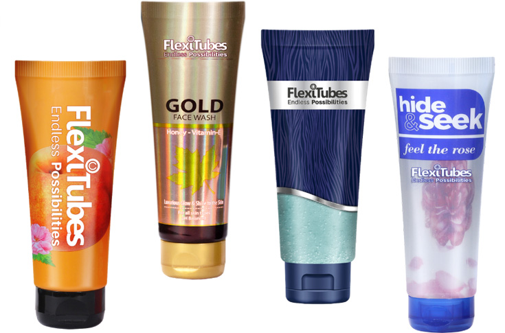Display of FlexiTubes’ sustainable and premium packaging range featuring recyclable, biodegradable, paper-based and barrier laminate tubes with advanced printing, finishing, and anti counterfeit security features