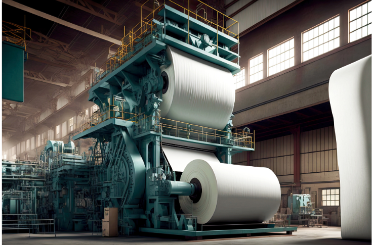 Paper packaging manufacturing facility showing corrugated board production, coated paperboard processing, and packaging operations, reflecting India’s growing paper industry driven by e-commerce demand, sustainability trends, and increasing pressure from raw material costs and import competition