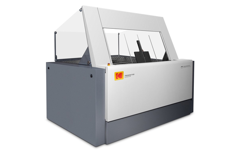 Kodak booth at PrintPack featuring Sonora Xtra process-free plates, Trendsetter platesetter with Squarespot imaging, Prinergy workflow automation platform, and Prosper digital imprinting systems for hybrid printing and high-speed production