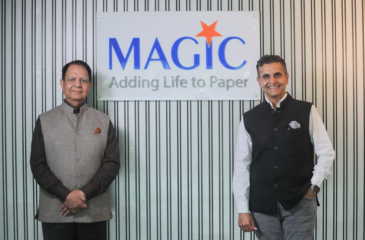 Magic International printing facility with Lithrone GL-437 presses producing books, envelopes, and stationery products for high-volume publishing and international clients