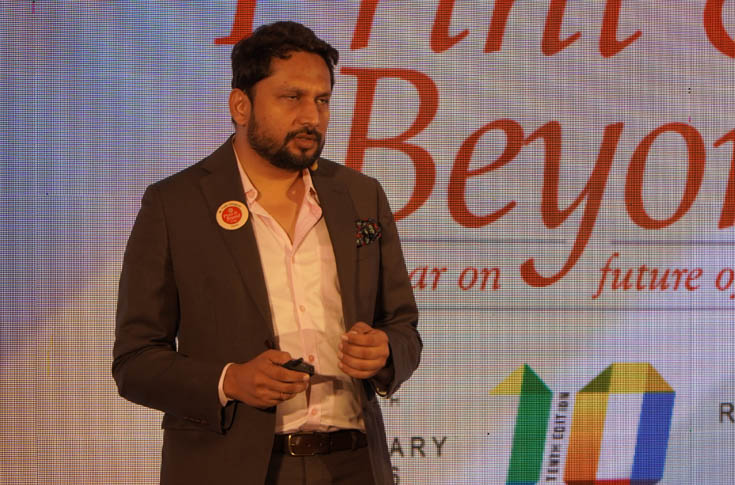 Pulkit Chhaparia speaking at Print & Beyond 2026 about Cambay Foodservices Packaging’s shift to export-oriented food packaging, highlighting global trade pressures and business specialisation strategies