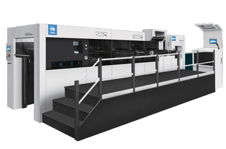 Robus double platen hot foil stamping and die cutting machine installed at York Print facility enabling high-pressure embossing, foil stamping, and die cutting with advanced servo control automation