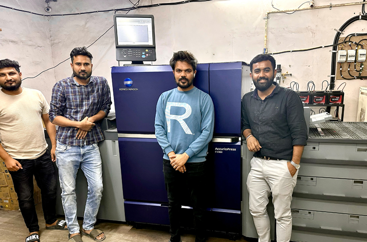 PP Digital Press and Plus Point Imaging textile printing operations in Surat using Konica Minolta AccurioPress C12000 digital presses for fast short-run catalogue and poster production