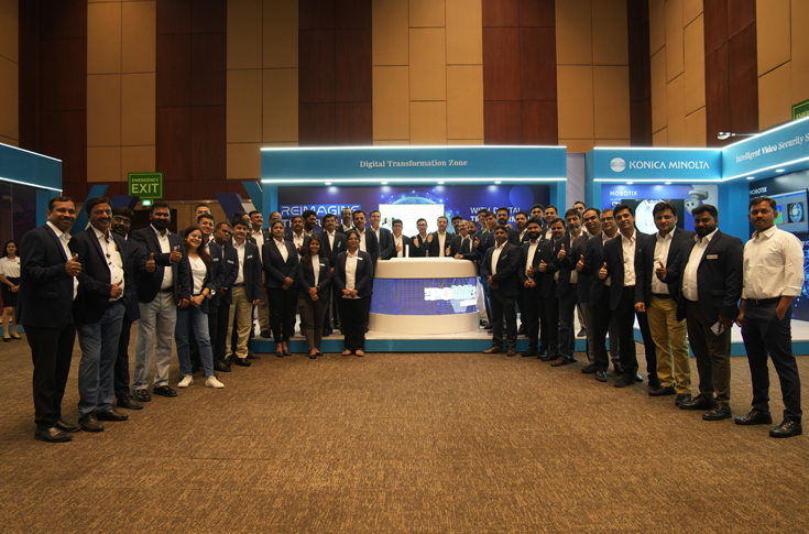 Konica Minolta PowerHouse exhibition in Hyderabad showcasing smart office solutions, production printing workflow, unified communication systems, and roll-to-roll label printing demonstrating integrated digital business transformation technologies