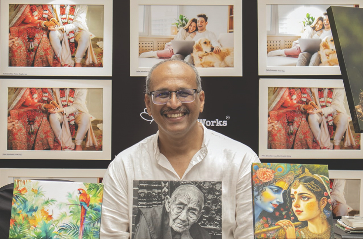 Kedar Bhide, founder of Nature Works fine art printing studio, working on archival quality prints inspired by nature photography and conservation-focused artistic projects