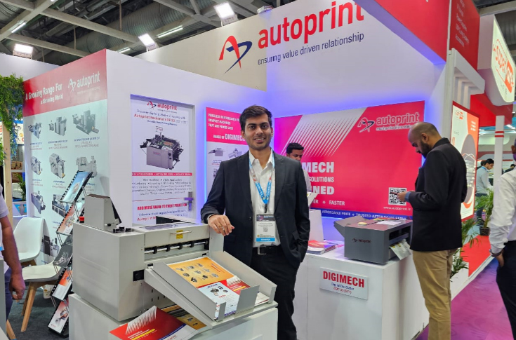 Autoprint Machinery showcasing digital finishing equipment such as die-cutters, foil stamping machines, binders, and print inspection systems at PrintPack India
