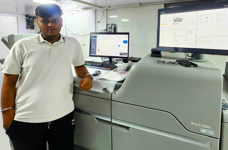 Riya Graphics production facility using Ricoh Pro C7500 digital colour press to produce brochures, posters, catalogues, and other printed materials