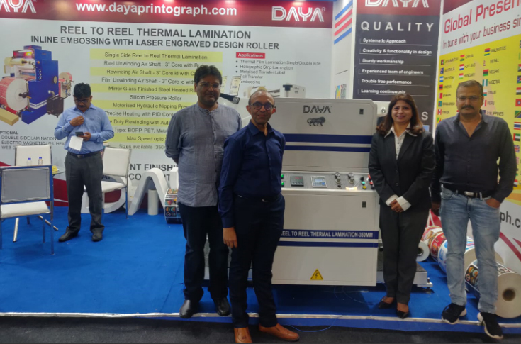 Daya presenting advanced lamination machines for commercial printing, packaging, and digital industries at PrintPack India 2025 exhibition