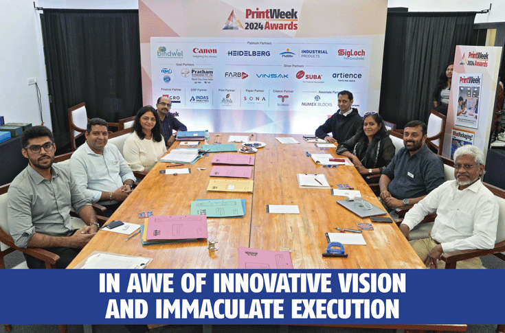 Overview of PrintWeek Awards Jury Week and ceremony process showing coded sample evaluation across multiple categories, expert jury discussions, shortlist selection, and event details for the awards night at The Westin Powai Lake Mumbai, highlighting India’s print and packaging industry innovation and participation