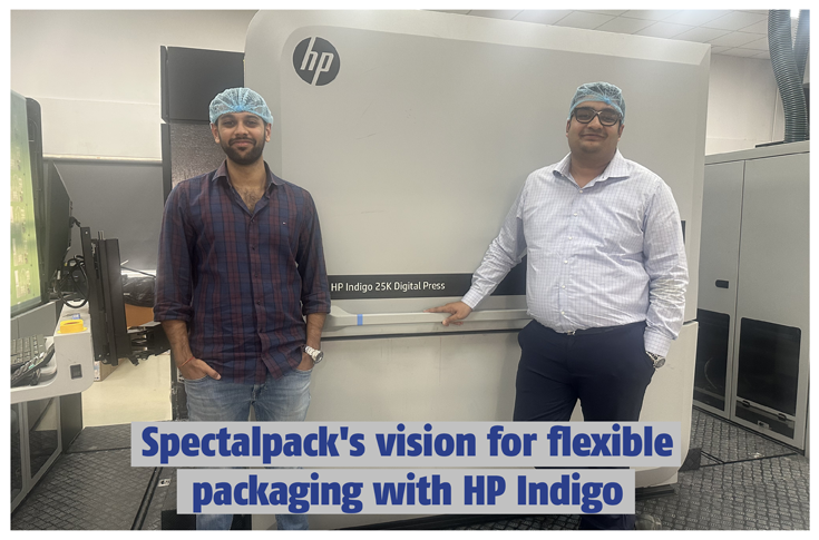 Flexible packaging solutions by Spectalpack showcasing HP Indigo 25K digital printing technology for D2C and startup brands, featuring sustainable, short-run, and customised pouch production with in-house lamination, converting, and finishing workflows for multiple FMCG and consumer product categories