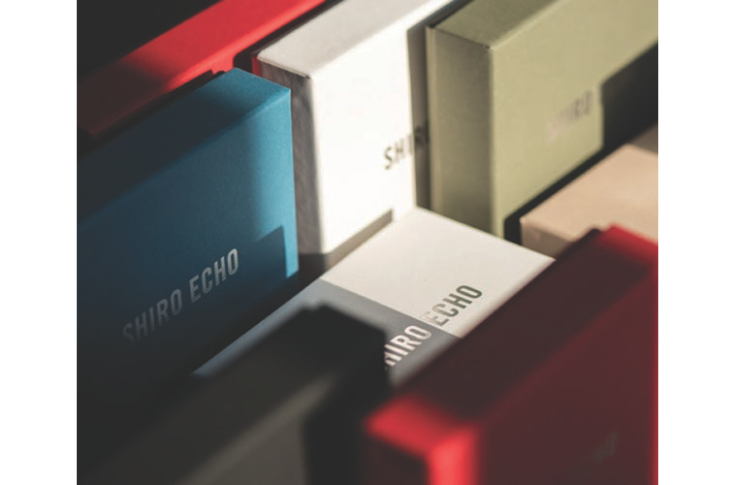 Shree Paper Sales showcasing Shiro Echo sustainable paper range made from 100% recycled fibres, featuring multiple white shades, coloured variants, and textured finishes, reflecting eco-friendly printing and packaging solutions