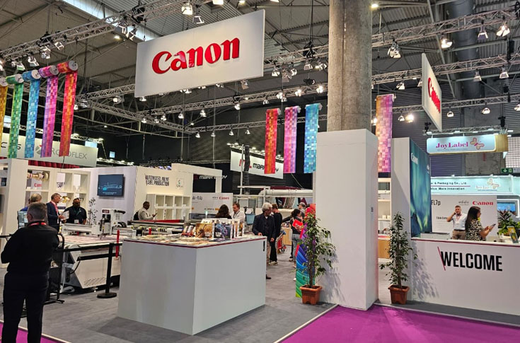 Canon label printing system featuring UVgel factory with digital press and finishing equipment