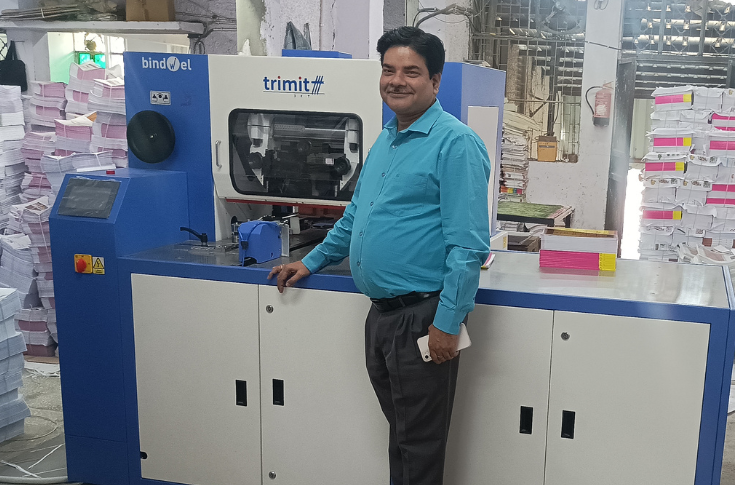 G Scan printing and binding facility in Naraina Industrial Area featuring the Bindwel Trimit 30 C book cutting machine, installed to enhance production efficiency, improve binding quality, and streamline publication book finishing operations for NCR, Assam, and Punjab markets