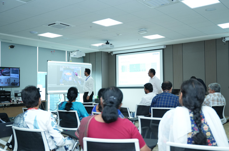 Epson Robotics Lab in engineering institute featuring SCARA and six-axis robots used for student training, automation, and modern manufacturing applications
