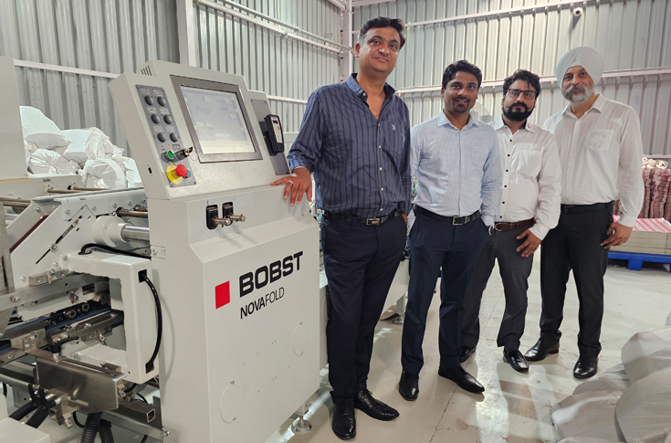 Mahalaxmi Packaging using Bobst Novafold 110 folder-gluer and SP 102-SE die cutter for high-speed carton production, including side-pasting and specialty carton formats
