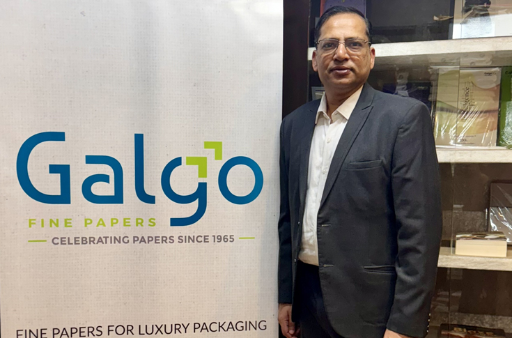 Galgo company branding and evolution timeline showing its growth from a paper trading house to a global fine paper and specialty materials supplier with FSC-certified products and international partnerships