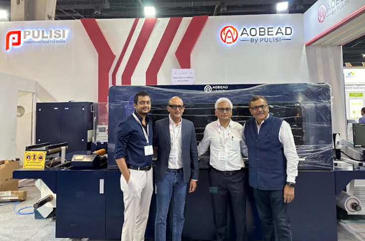 Six-colour UV inkjet label printing press (Pulisi DSmart 330 F) with unwinder, web guide, corona treater, and UV LED curing system installed at label production facility