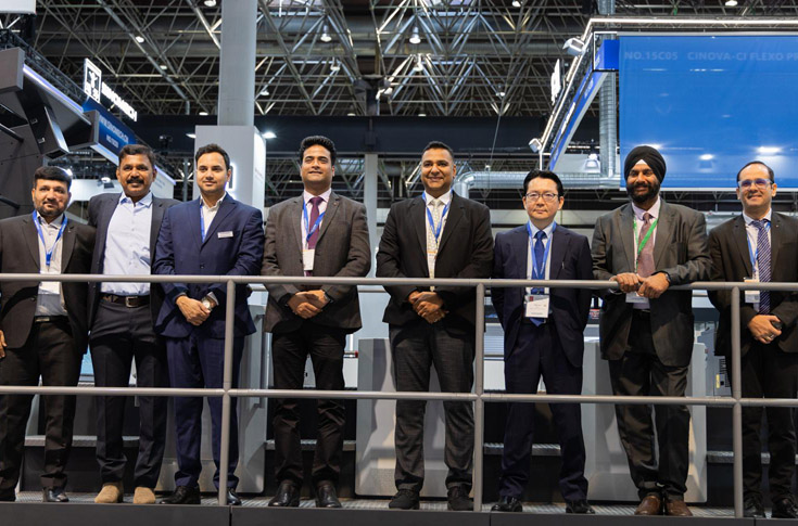 Drupa 2024 report on Komori printing machines including Lithrone G837P Advance, GLX-740, and J-throne 29, highlighting strong demand for 37-inch models, UV and coating capabilities, and preferences of Indian commercial and packaging printers for efficient, high-performance offset printing presses