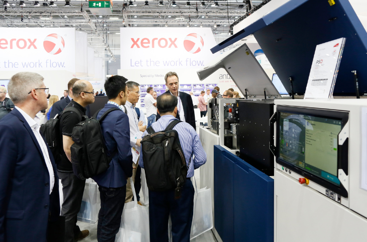 Drupa 2024 exhibition hall plan showing changes in exhibitor layout, with Xerox absent from Hall 8b and Fujifilm expanding its stand space at Messe Düsseldorf for production printing technologies