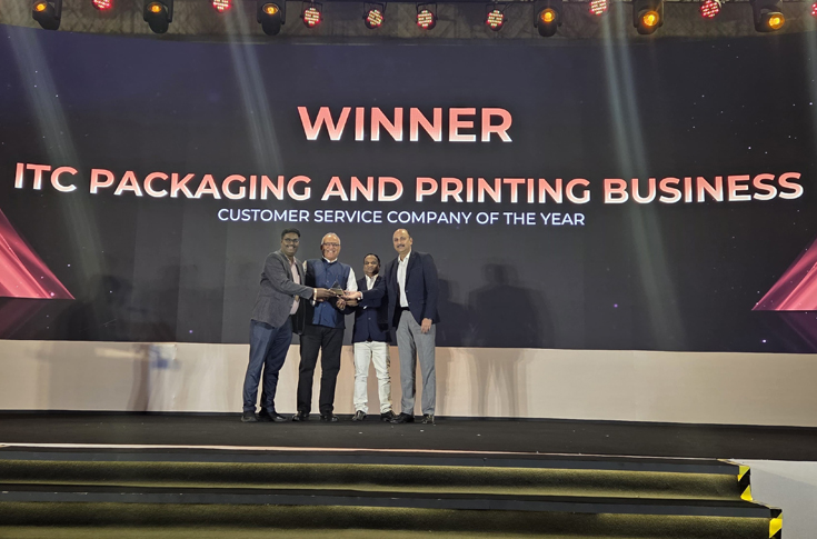 ITC Packaging and Printing Business presenting sustainable packaging solutions, including microwavable paperboard boxes for Wow Momos and lightweight premium footwear cartons designed for Puma