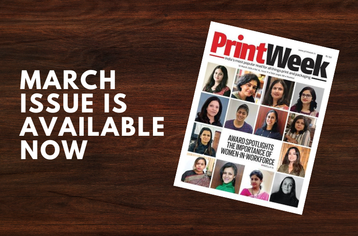 PrintWeek magazine March issue featuring printing industry awards, seminars, packaging company updates, digital print business stories, and book publishing trends in India
