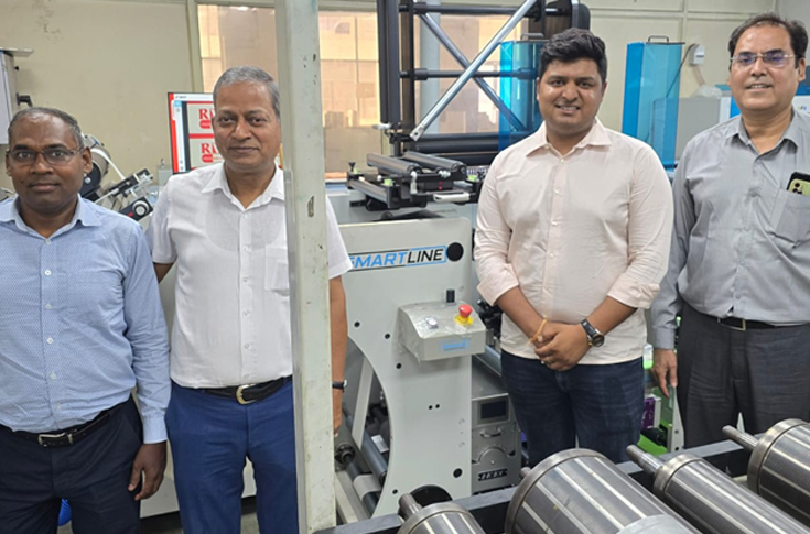Print Panache Kundli production facility featuring Lombardi Smartline label press installed by Vinsak, showcasing high-volume label and carton manufacturing operations for FMCG, pharma, and automotive sectors with advanced pressure-sensitive printing technology
