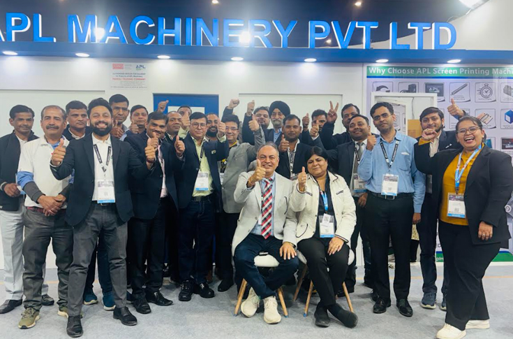 APL Machinery booth at PrintPack 2024 displaying advanced screen printing, foiling, and digital label printing machines with live demonstrations and strong visitor engagement