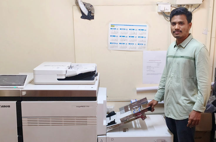 Canon ImagePress V700 digital colour production press installed at RR Prints facility in Bengaluru used for high-quality academic and commercial printing with wide media compatibility and fast output