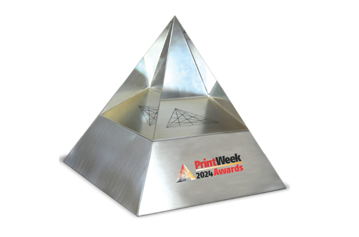 PrintWeek Awards 2024 event banner featuring industry partners including Bindwel, Canon, Heidelberg, Komori, and other printing and packaging companies celebrating excellence in the Indian printing industry