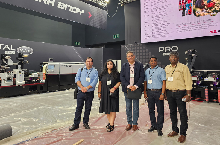 Labelexpo Europe trade show booth displaying advanced label printing and finishing machines