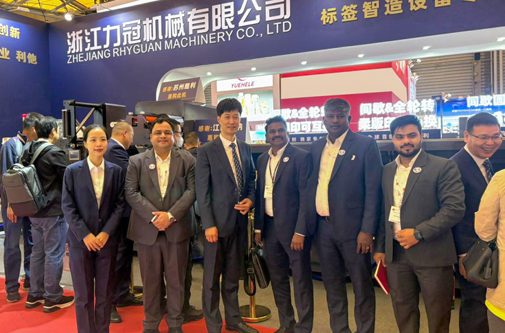 Flexo Image Graphics booth at Labelexpo Asia 2025 displaying Rhyguan flexo presses, Luster inspection systems, and UV LED curing equipment attracting trade visitors from India and South Asia