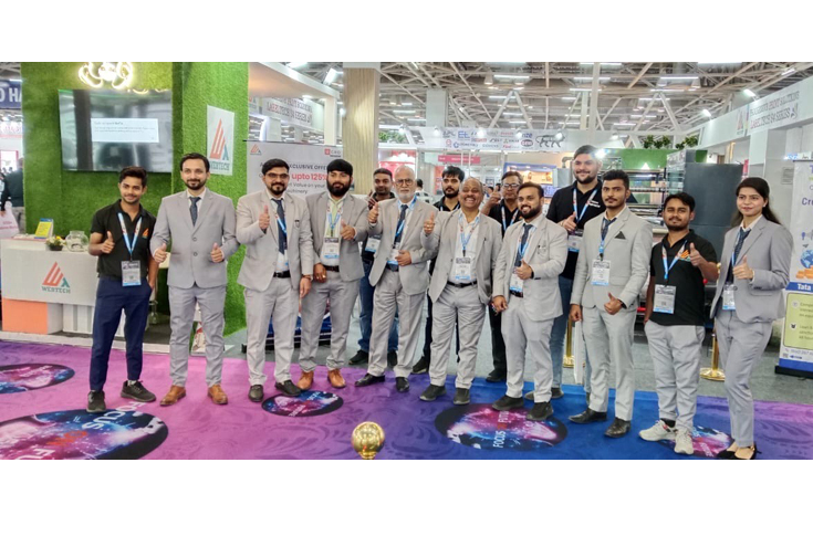Webtech servo-driven flexo printing presses displayed at PrintPack 2025 demonstrating high-speed printing, precise dot registration, and showcasing newly secured orders for packaging machinery