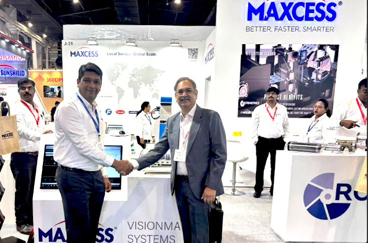 VisionMax inspection system by Maxcess using high-resolution colour cameras for real-time quality inspection in label printing production