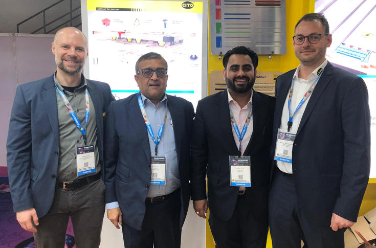 Michael Schuster of Cito presenting die supply solutions including creasing matrix and stripping materials at PrintPack 2025 alongside discussions on India market expansion and training initiatives