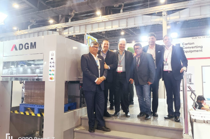Puneet Agarwal of DGM Automation India discussing strong sales of TechnoCut and SmartFold finishing machines at PrintPack 2025, highlighting demand for advanced packaging finishing solutions