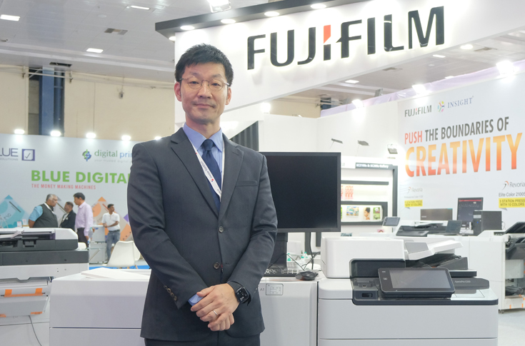 Fujifilm India showcasing ApeosPro C650 and C810 along with Revoria Press E1110 series at Print Expo Chennai, highlighting high-resolution LED printhead technology, Super EA-Eco toner, and advanced mono and colour multifunction printers for professional and commercial printing applications