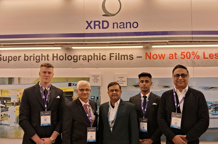 XRD Nano presenting the Xe 1650 UV casting machine with holography and high-speed UV curing capabilities at PrintPack 2025