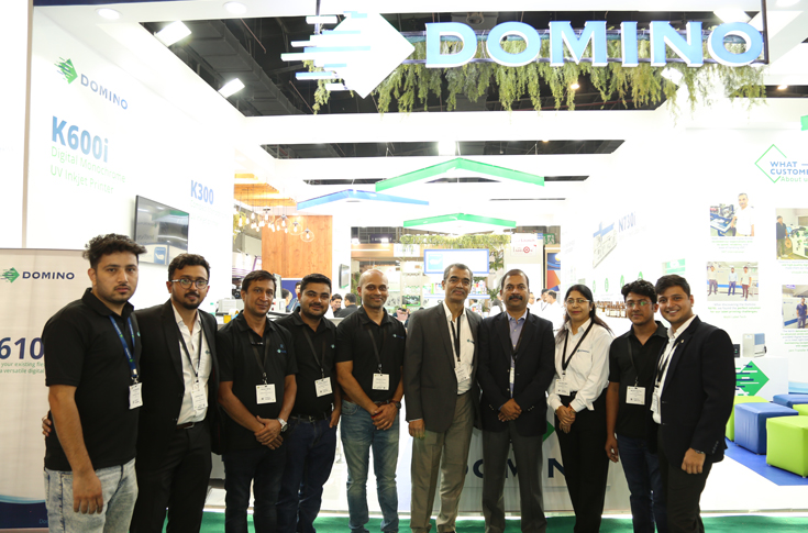 Domino N610i H digital inkjet label press for label printing with CMYK plus white inks, inline priming and varnishing, and Esko Digital Front End for variable data and colour management at Labelexpo